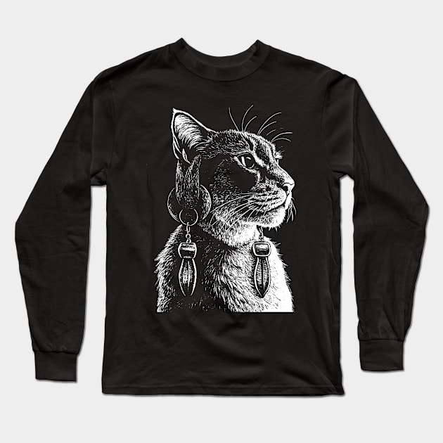 A cat with earrings in its ears Long Sleeve T-Shirt by Khrystyna27